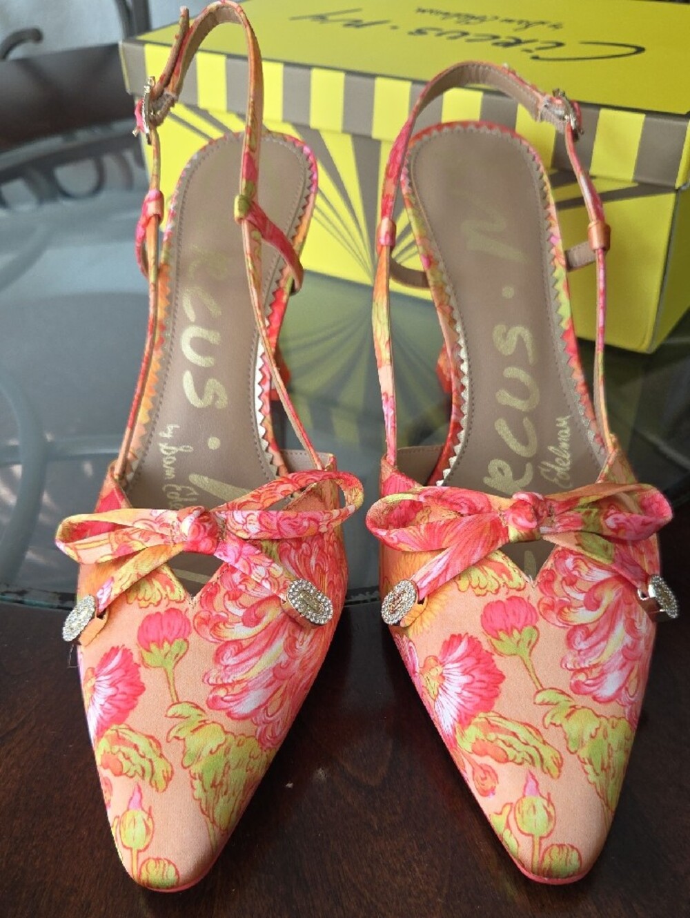 Circus by Sam Edelman Apricot Floral Slingback Heels - Picture 2 of 6